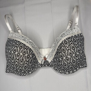 Laura Ashley Bra Size 36C Underwire Black/White Print Adjustable